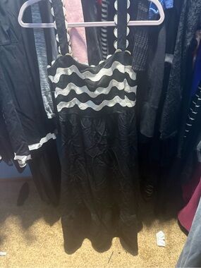 mine Black and White Maxi Dress with Wavy Trim